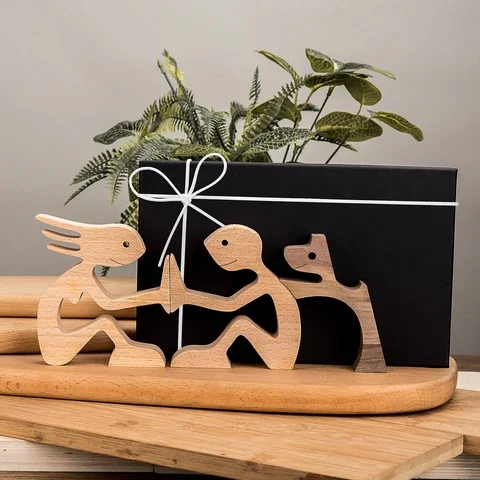 

Puppy Family Dog Wood Craft Figurine Desktop Table Ornament Carving Model Creative Home Office Decoration Love Pet Dropshipping
