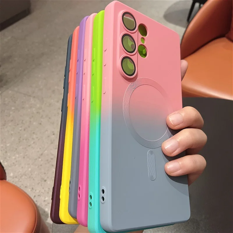Gradient Color Silicone Phone Case with Wireless Charging and Glass Lens Camera Cover