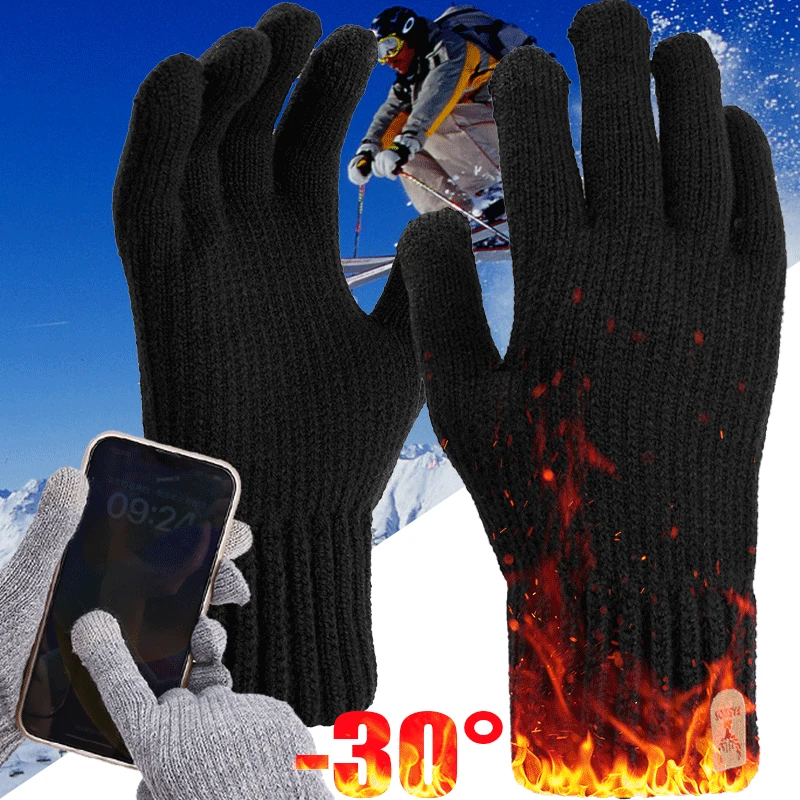 

Winter Men's Cashmere Gloves Warm Touchscreen Outdoors Sport Skiing Cycling Five Finger Mittens Woman Cold-proof Fingering Glove