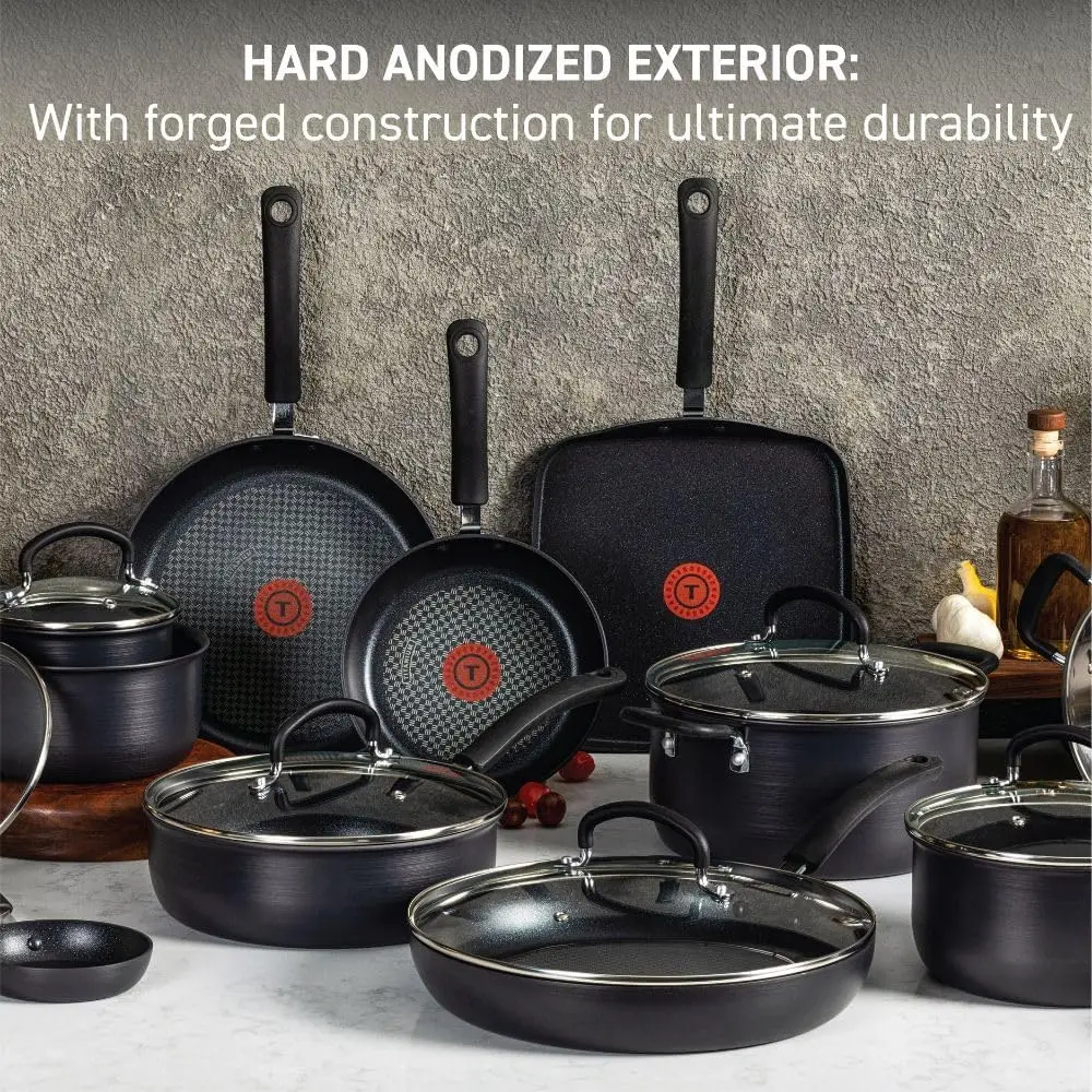 Ultimate Hard Anodized Nonstick Cookware Set 17 Piece, Oven Broiler Safe 400F, Lid Safe 350F, Kitchen Cooking Set w/ Fry P 3
