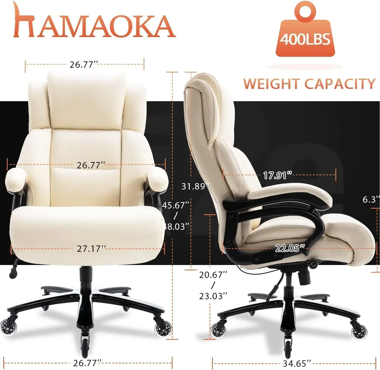 400lbs Office Chair AdjustableLumbarSupport HeavyDutyMetalBaseQuietRubberWheelsHighBack Large ExecutiveComputerDesk Swivel Chair 3