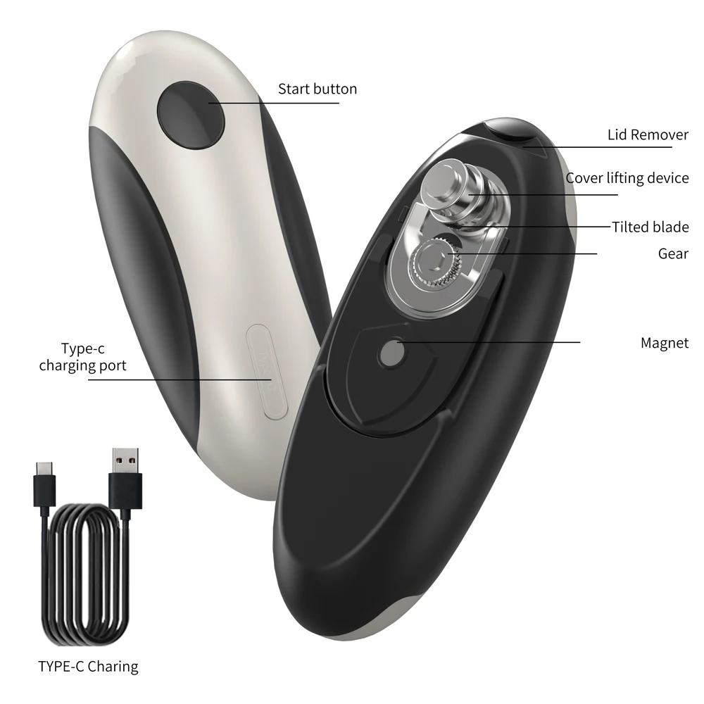 Compact Rechargeable Automatic Electric Can and Jar Opener - One Touch Portable Kitchen Tool