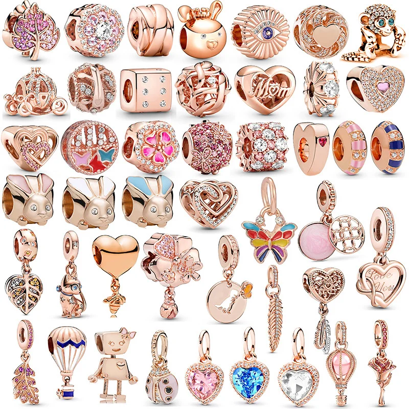 

Luxury Rose Gold Pendant Alloy Rabbit Leaves Hollowing Out Bead String Fit Origina Pandora DIY Lady’s Jewelry For Festival Gifts
