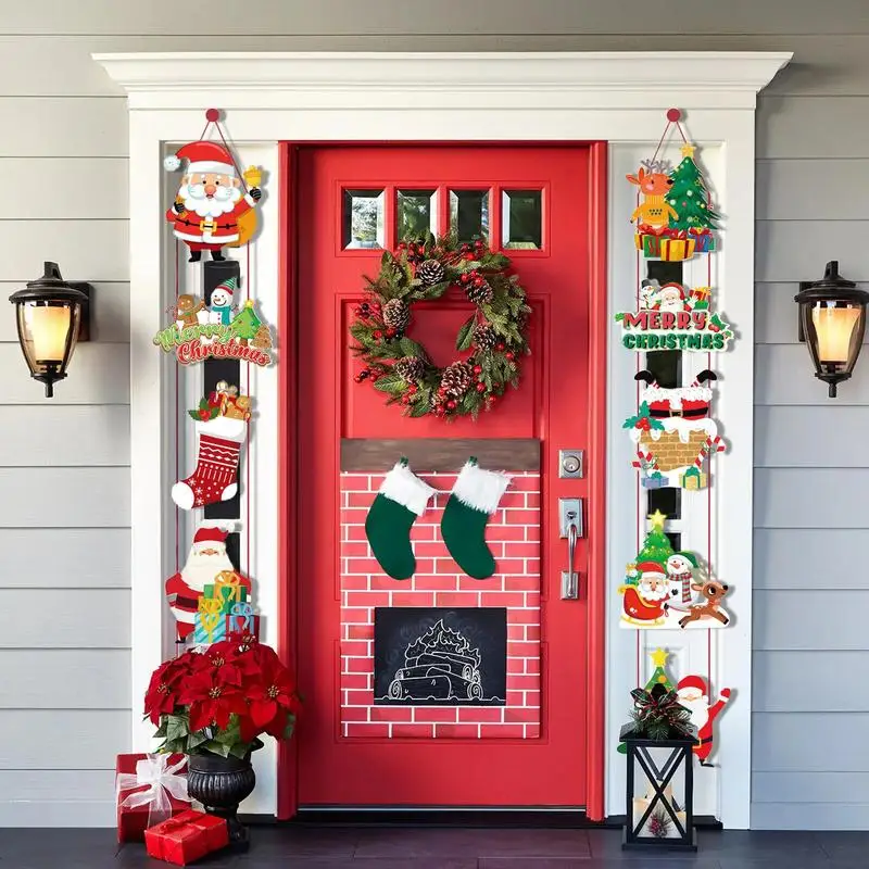 

Christmas Porch Banner Merry Christmas Porch Door Hanging Banner Santa Claus Snowman Stocking Reindeer Door Porch Sign Ornaments