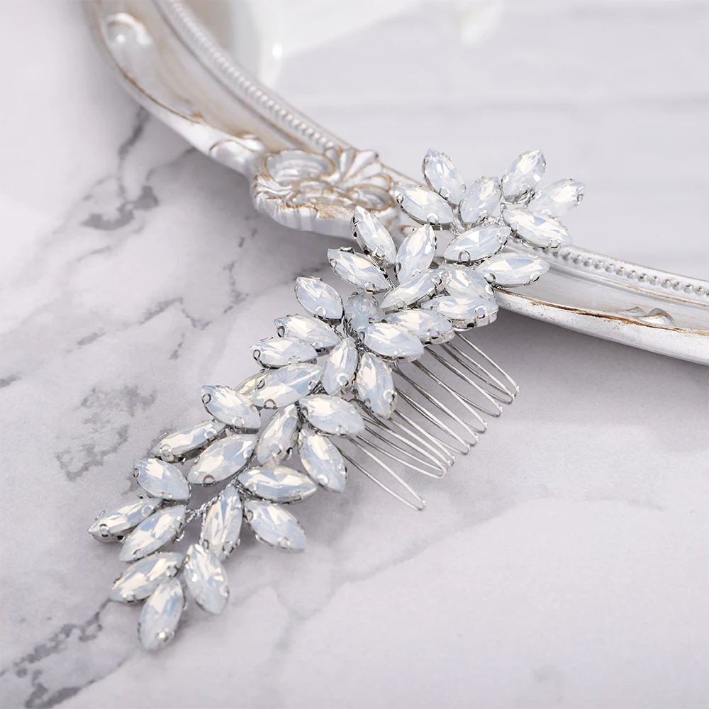Opal Bride Wedding Luxury Full Rhinestones Hair Comb Silver Bridal Hair Accessories Piece for Women and Girls Party Tiara