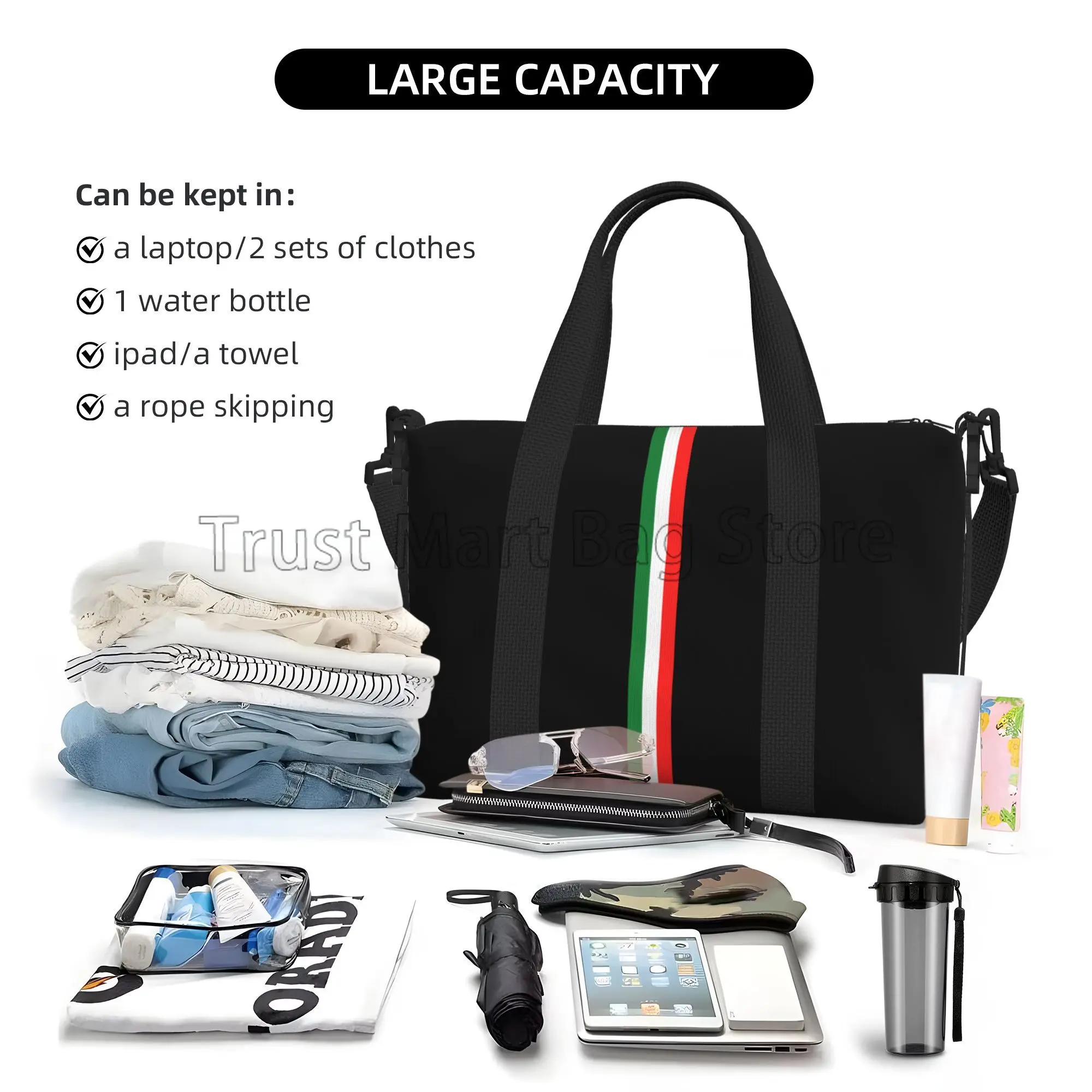 Italian Flag Print Duffle Bag for Travel Unisex Handbag Shoulder Bag for Sports Gym Yoga Waterproof Weekender Overnight Bags