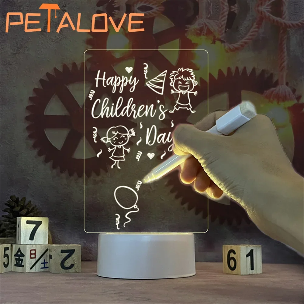 Transparent Luminous LED Night Lights USB Luminous Acrylic Night Light Erasable Write Message Board Calendar Desktop Ornaments 2