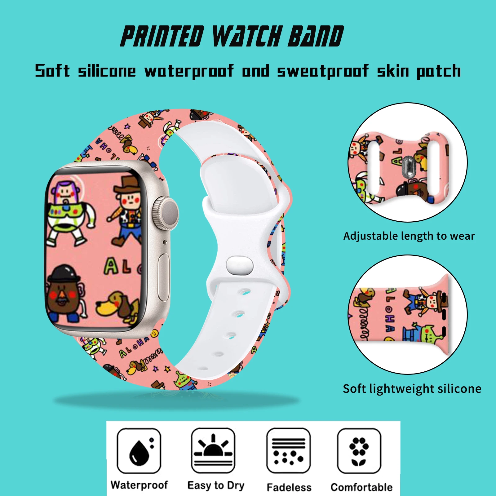 디즈니 토이 스토리 인쇄 스트랩 Apple Watch 10 9 8 7 iWatch 용 실리콘 밴드 교체 가능 팔찌 46mm 44mm 42mm 41mm 40mm