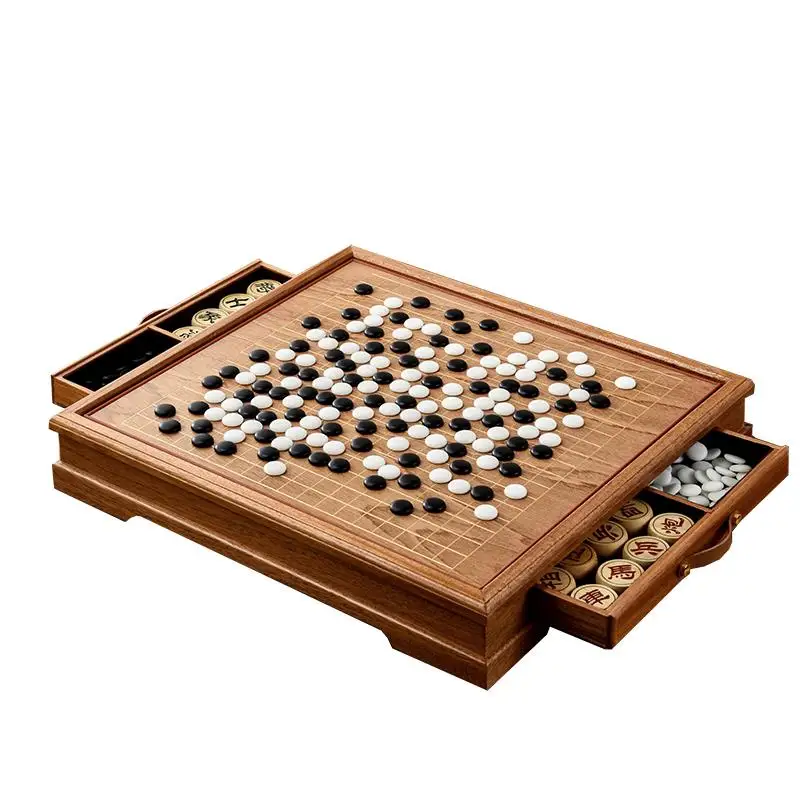 중국 체스 이동 이중 사용 보드 2-in-1 Gomoku 세트 레드우드 체스 어린이 보드 게임을 위한 하이 엔드 양면 테이블 Giochi