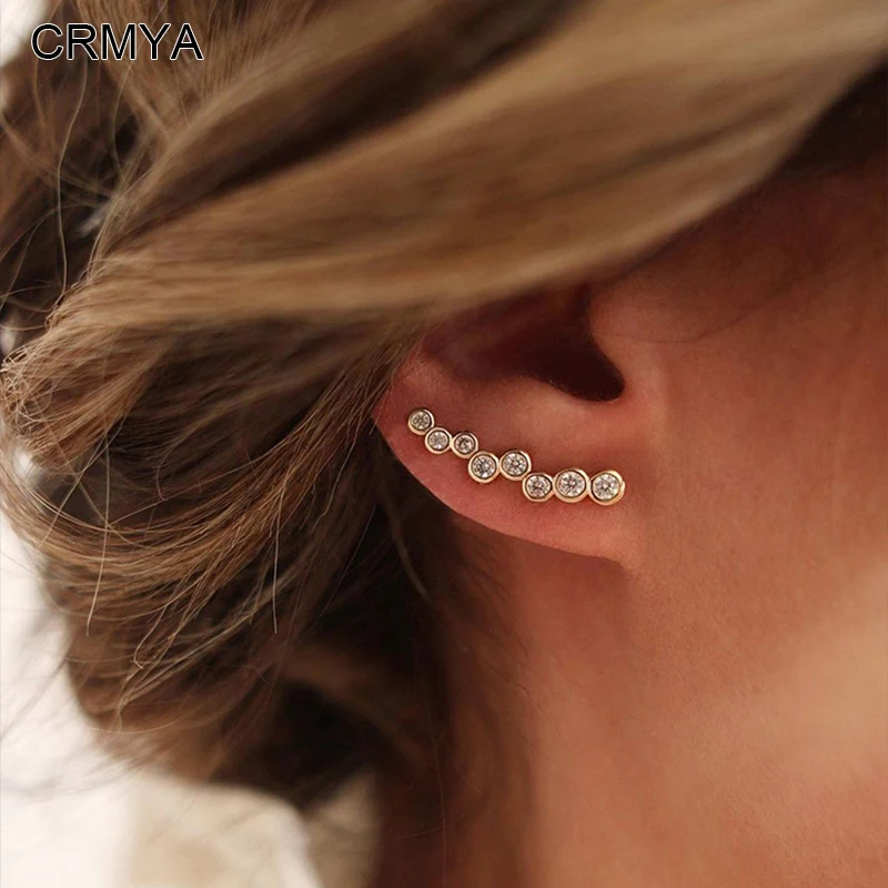 

CRMYA Copper Gold Plated Climber Earrings for Women Ethnic CZ Zircon Piercing Women's Stud Earrings 2022 Jewelry Wholesale