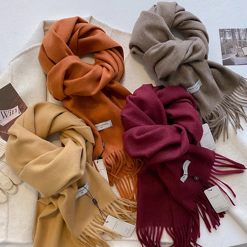 2024 Winter Wolle Schal Für Frauen Lange Warme Kaschmir Schals Hijab Solide Dame Schal Wrap Weibliche Pashmina Bandana Kopf Schals neue – Detail 5