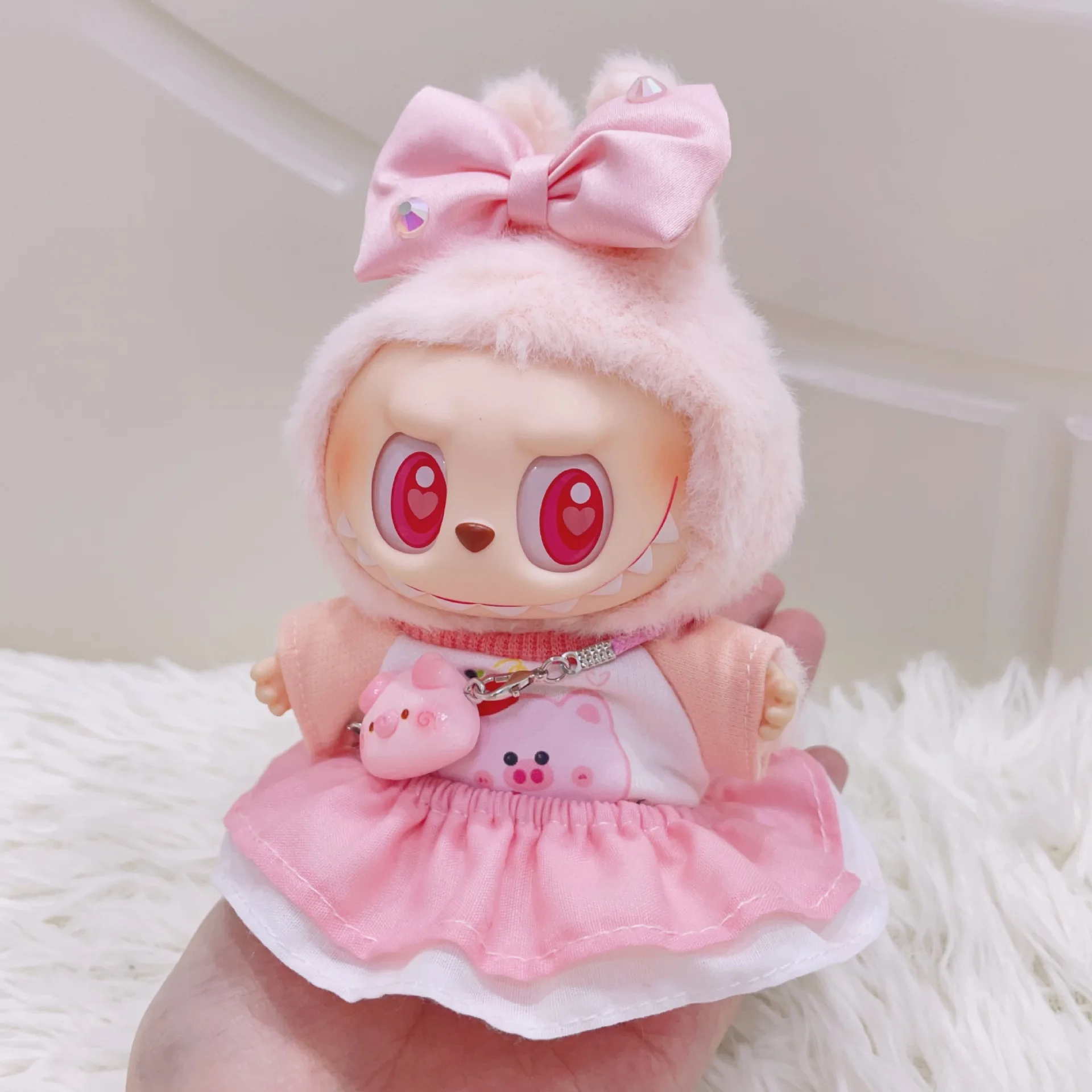 15cm/17cm Labubu I II Doll Clothes Pink Pig Set Accessories Sitting Party  Plush Doll Clothes Accessories - AliExpress 26