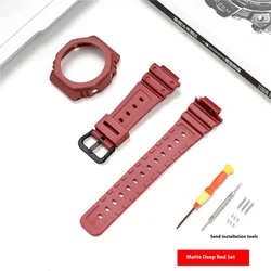 Premium Resin Watch Strap and Bezel Kit with Tools - Sport Waterproof Rubber Watch Band Modifying Set - GA - 2100 (Red - Black)