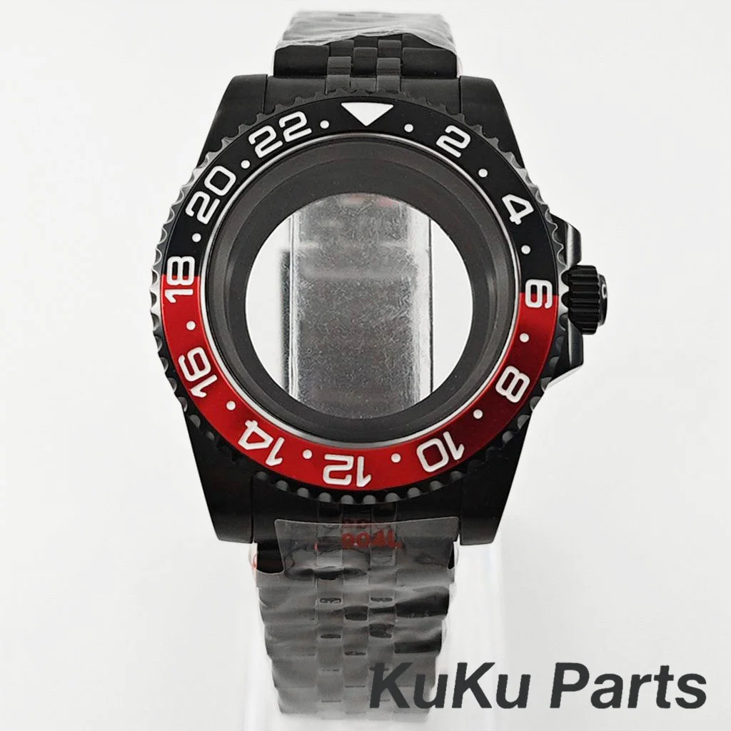 Black Purple GMT Bezel Watch Case with PVD Black Jubilee Bracelet and Sapphire Crystal