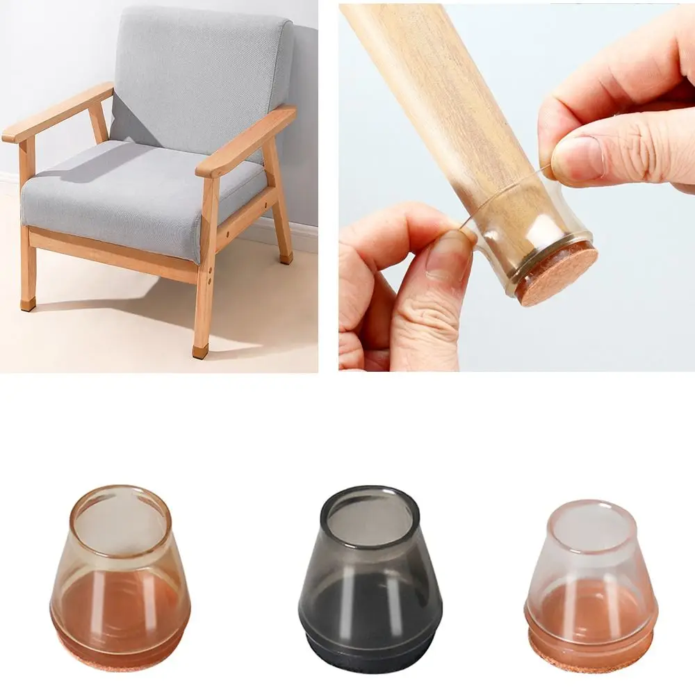 

8pcs Round Chair Feet Cover Transparent Rubber Silicone Floor Protectors Non-Slip with Felt Chair Leg Caps Furniture