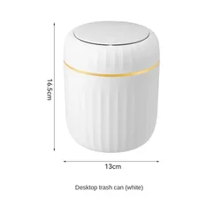 Compact Desktop Trash Can with Lid - Durable Plastic Organizer (White)