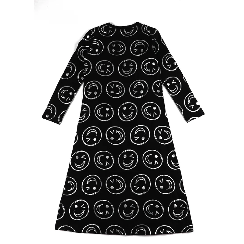 AA-Mädchen-Nachthemd mit langen Ärmeln, Sommer- und Frühlingskleid mit Rundhalsausschnitt, Kinder-Nachthemd mit Smile-Print aus Baumwolle und Spandex – Detail 5