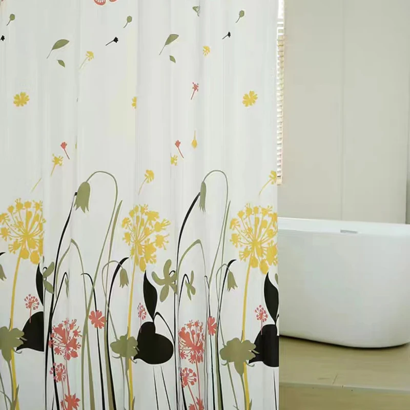 Dandelion, butterfly shower curtain, bathroom, with hook, bathroom decoration, beautiful wild flowers, yellow, 180x180cm