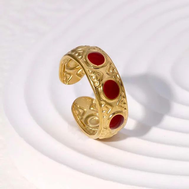 Bagues géométriques Vintage rouge goutte à goutte d'huile pour femmes, en acier inoxydable, couleur or, ouverture en cœur, bagues réglables, bijoux, nouveau 2025
