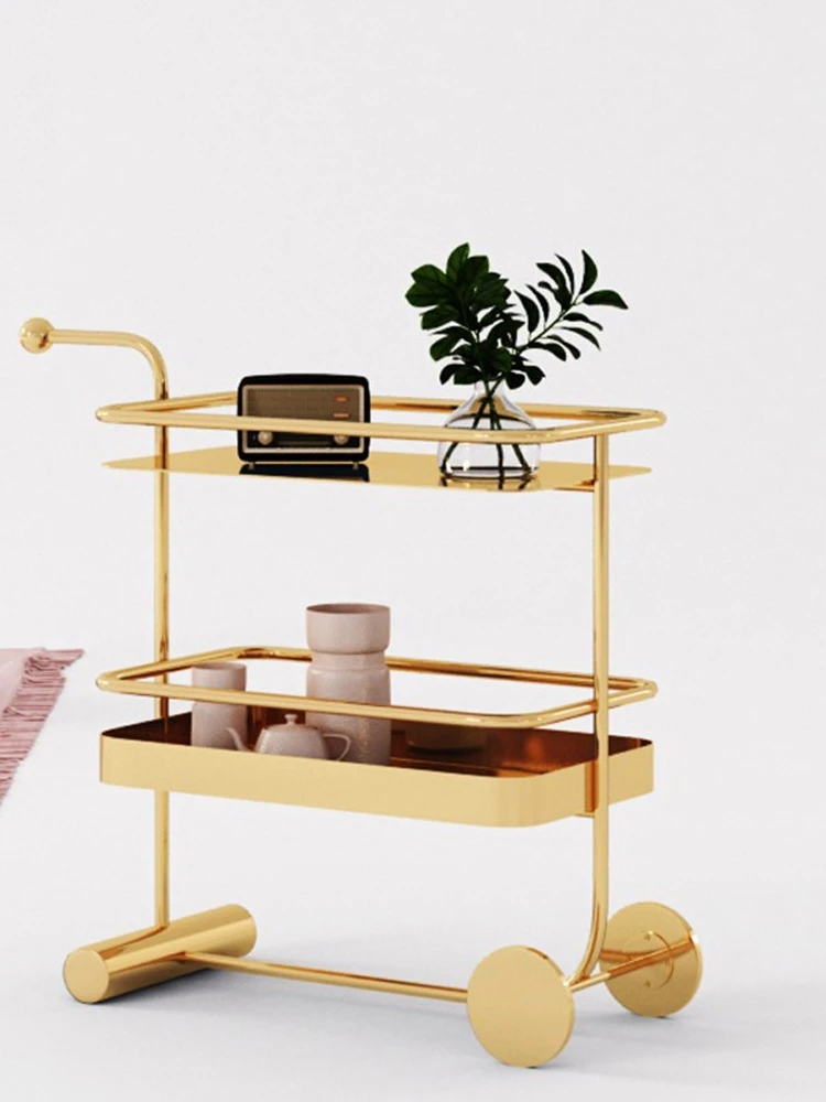 Luxury Trolley Hotel Restaurant French Trolley Wine Mobile Nordic Gold 304 Stainless Steel Ins