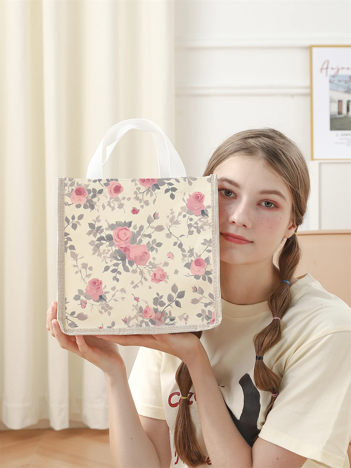 shopper bagHandbag portable lunch bag, casual handbag bento bag dinner bag large capacity camping student picnic food  bag