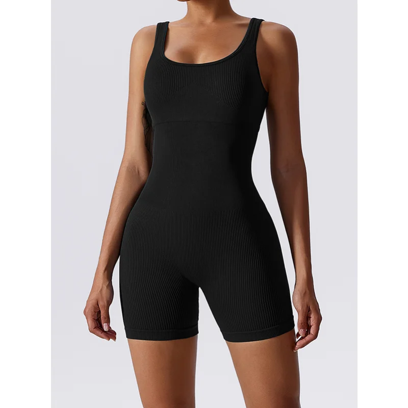 

Gymdolphins 2023 Summer New Women Solid Color Tight Fitting Rompers U-Neck High Elastic Jumpsuit Sports Fitness Yoga Playsuits