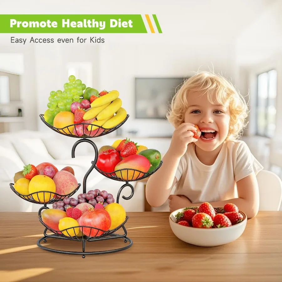 PouHenier.jh 4 Tier Fruit Basket Stand for Counter Kitchen Tiered Fruit Bowl Organizer for Dining Table Countertop Multi Level