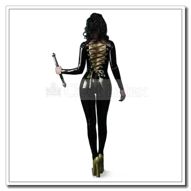 

Latex Catsuit Sexy Clubwear Romper Back Drawstring Front Zip Customize .4mm k95