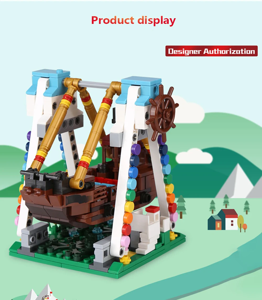 Sf6282f2d8f1c4ba390acc93faaee44c6u Klocki do budowy targowe blokuje diabelski młyn zestaw duże wahadło statek piracki karuzela Park rozrywki z instrukcją montażu