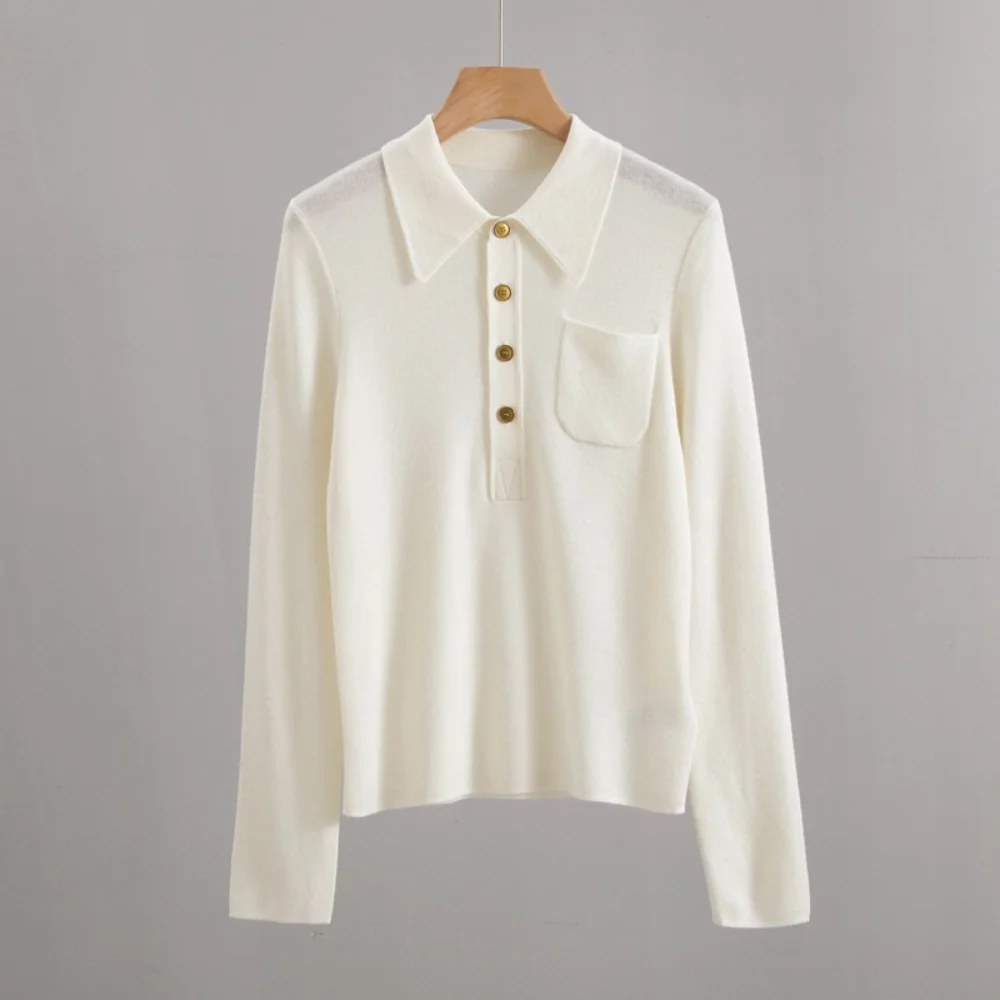 

Autumn New Slim-fit Single-pocket Wool Pullover Women's Solid Color Knitted Sweater