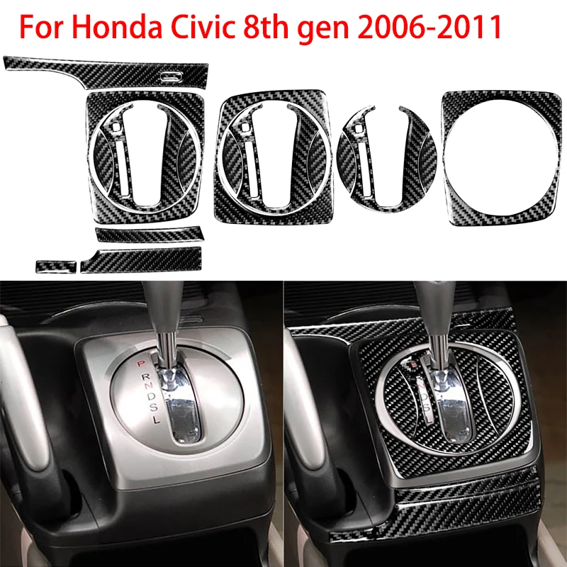 For Honda Civic 8 8th Gen 2006-2011 Car Stickers Carbon Fiber Interior Auto Gear Shift Panel Cover Trim Sticker Accessories