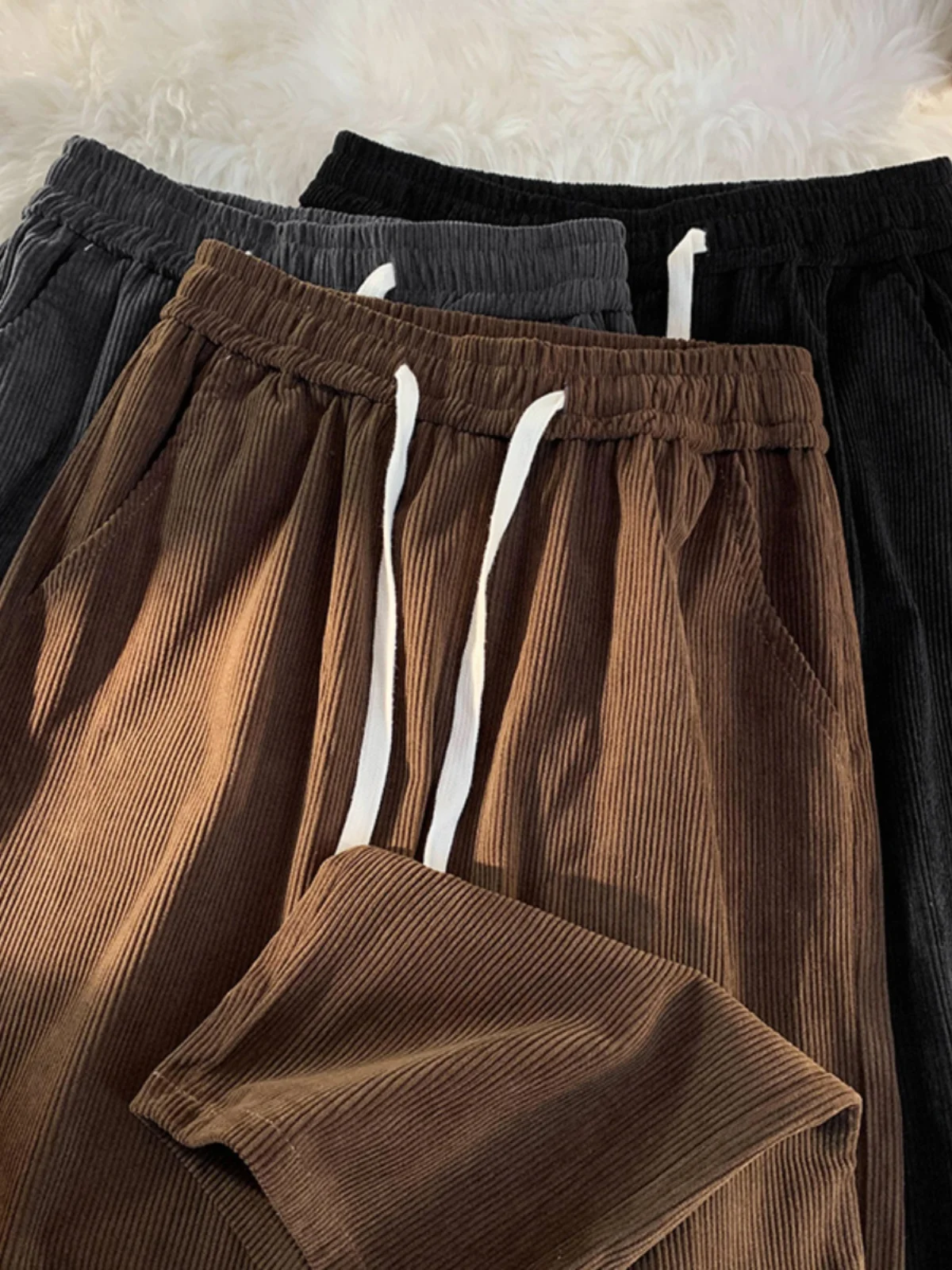 2023 Spring and Autumn Corduroy Casual Sports Pants Men's Leggings Korean Style Loose Straight Solid Pants Trousers W19