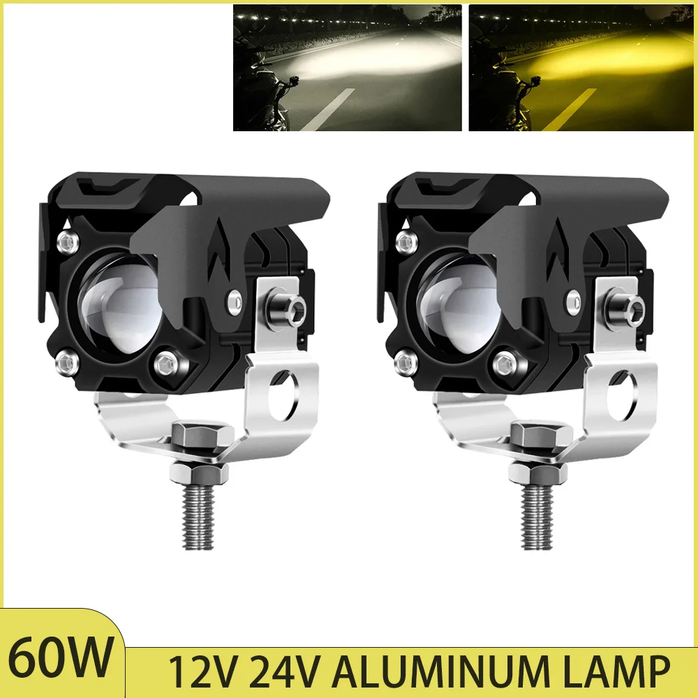 

NORGOS 12V 24V Motorcycle Headlights White and Yellow Dual External Spotlights 60W Ultra Bright off-road Vehicle Driving Lights