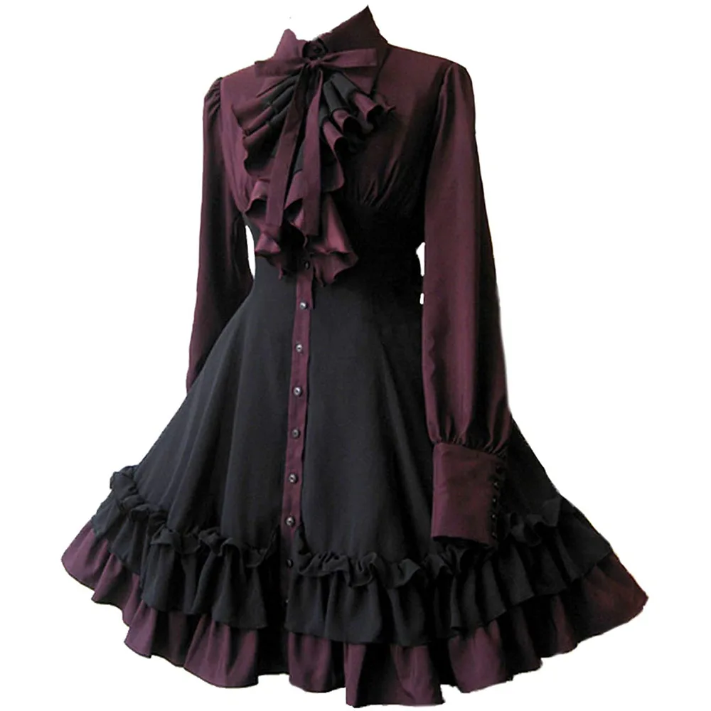 Lolita Dress Women Medieval Vintage Gothic Long Sleeves Ruffle