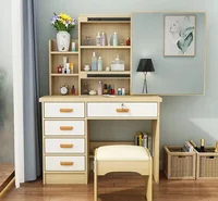 Table de maquillage moderne en spanTable, tabouret de proximité, miroir coulissant simple, armoire de rangement simple, chambre à coucher, petit appartement, longueur, nouveau 6