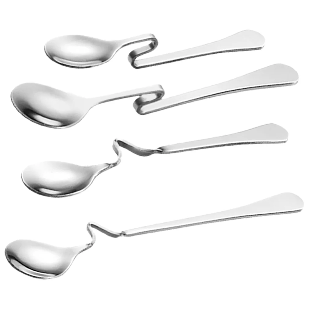 

4 Pcs Stainless Steel Tableware Hanging Cup Coffee Spoon Mixing Household Dessert Spoons Curved Handle Flatware for Arc Honey