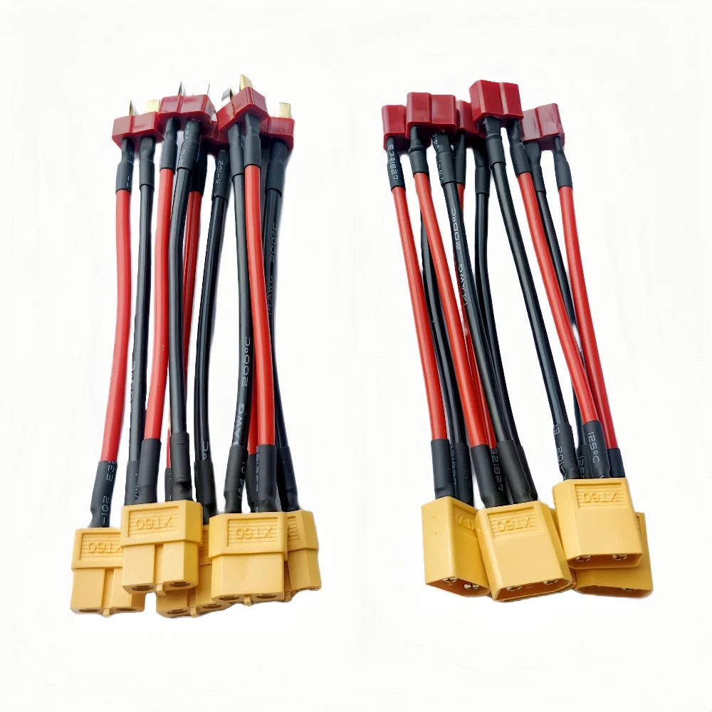 Adaptateur XT60 femelle vers T mâle et XT60 mâle vers T femelle pour batterie RC, connectés ensemble.