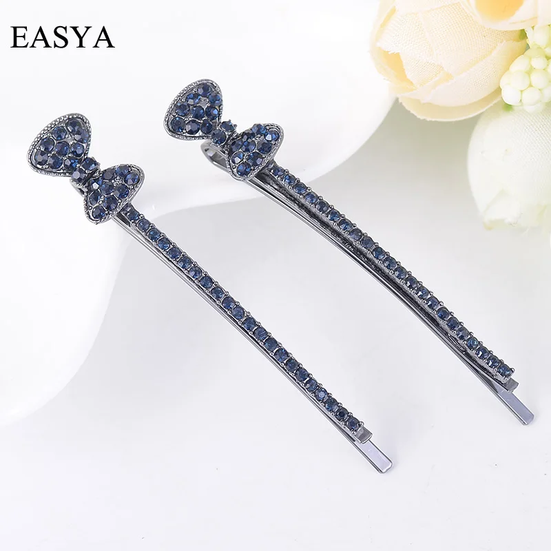 EASYA Minimalist Dainty Crystal Bowknot Hair Pin Hair Clip Jewelry Sparkling Blue White Rhinestone Hairwear Hair Accessories