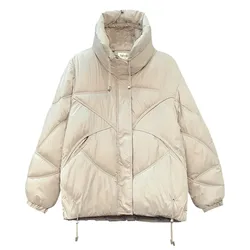 Winter Down Cotton-Padded Jacket Women 2023 New Fashion Stand-Up Collar Coat Pure Colour Concealed Zipper Outerwear Female