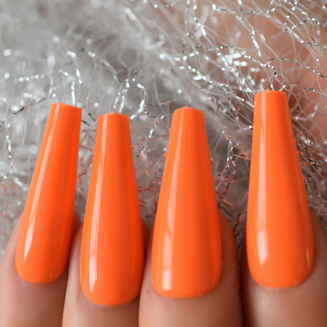 Fingernails Nail Supplies For Professionals Short Size Orange Nails High Light Presse On Nails False Nails Art 24/pcs Set
