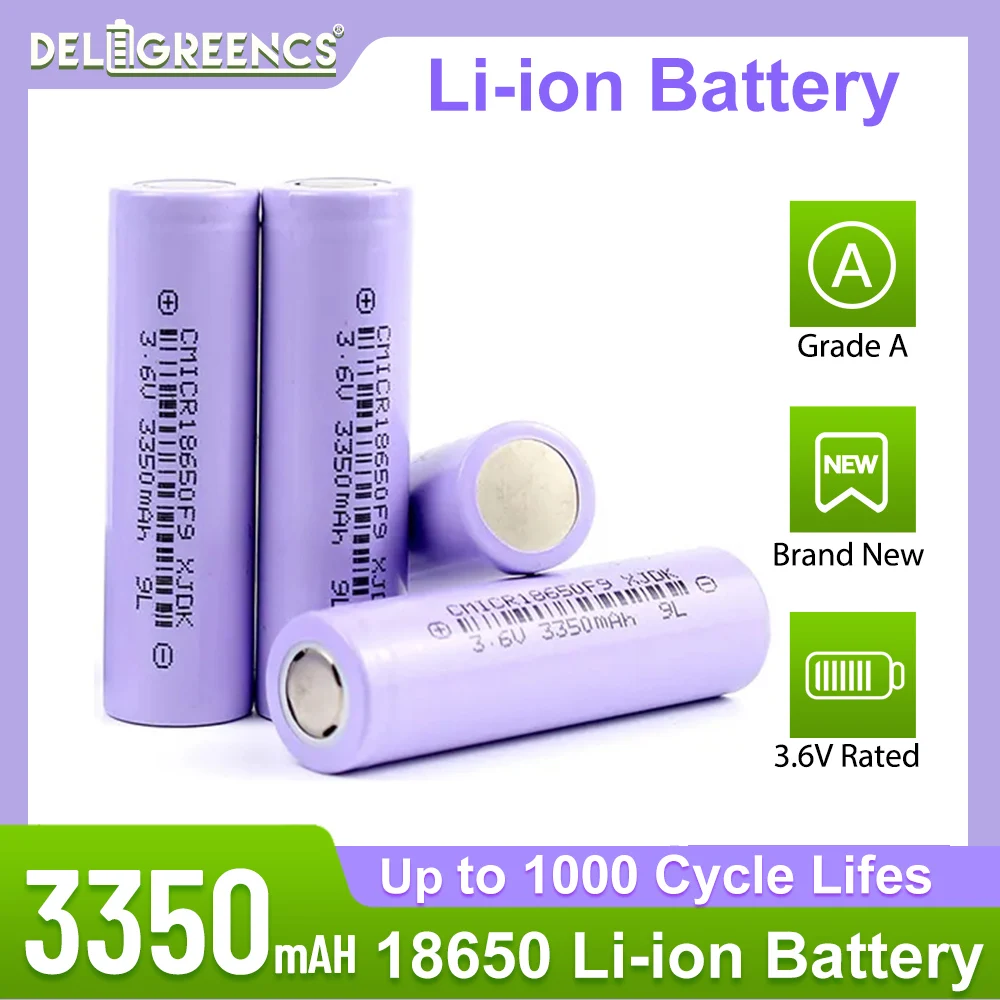 

Deligreen 18650 Battery 3350mAh Lithium 3.7V 3.6V Li-ion Rechargeable New Cell LED Flashlight DIY Energy Storage Battery Pack