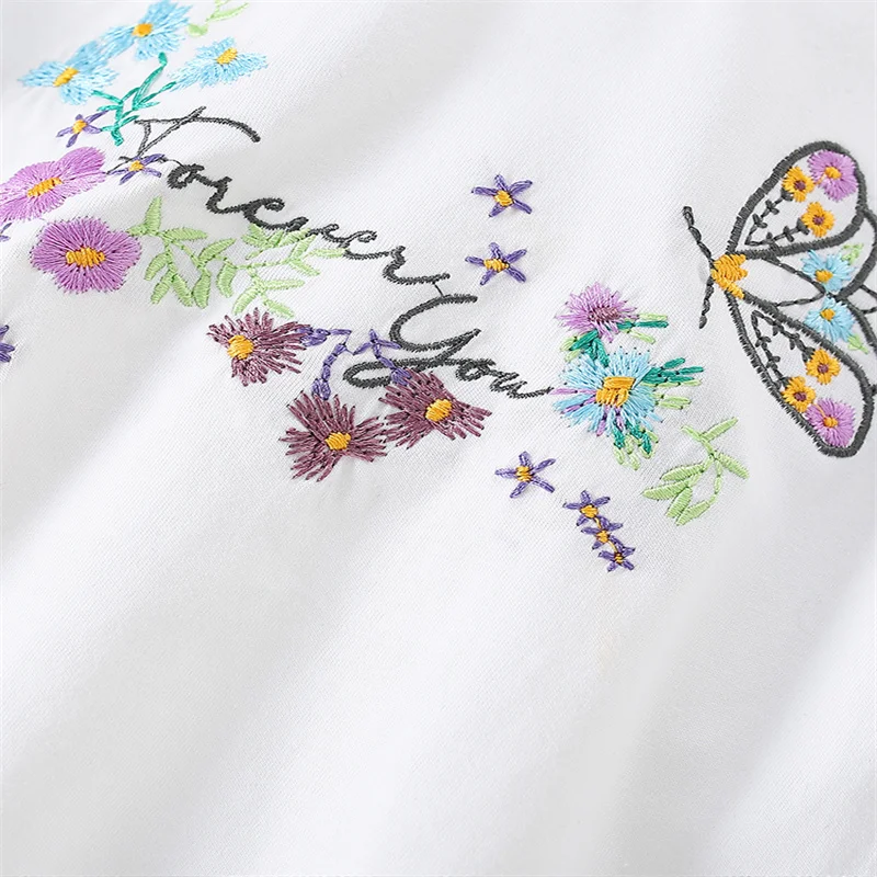 Jumping Meters 2-7T Embroidery Kids Girls T Shirts  Baby Clothing For Summer Floral Butterfly Toddler Tees  Short Sleeve Tops