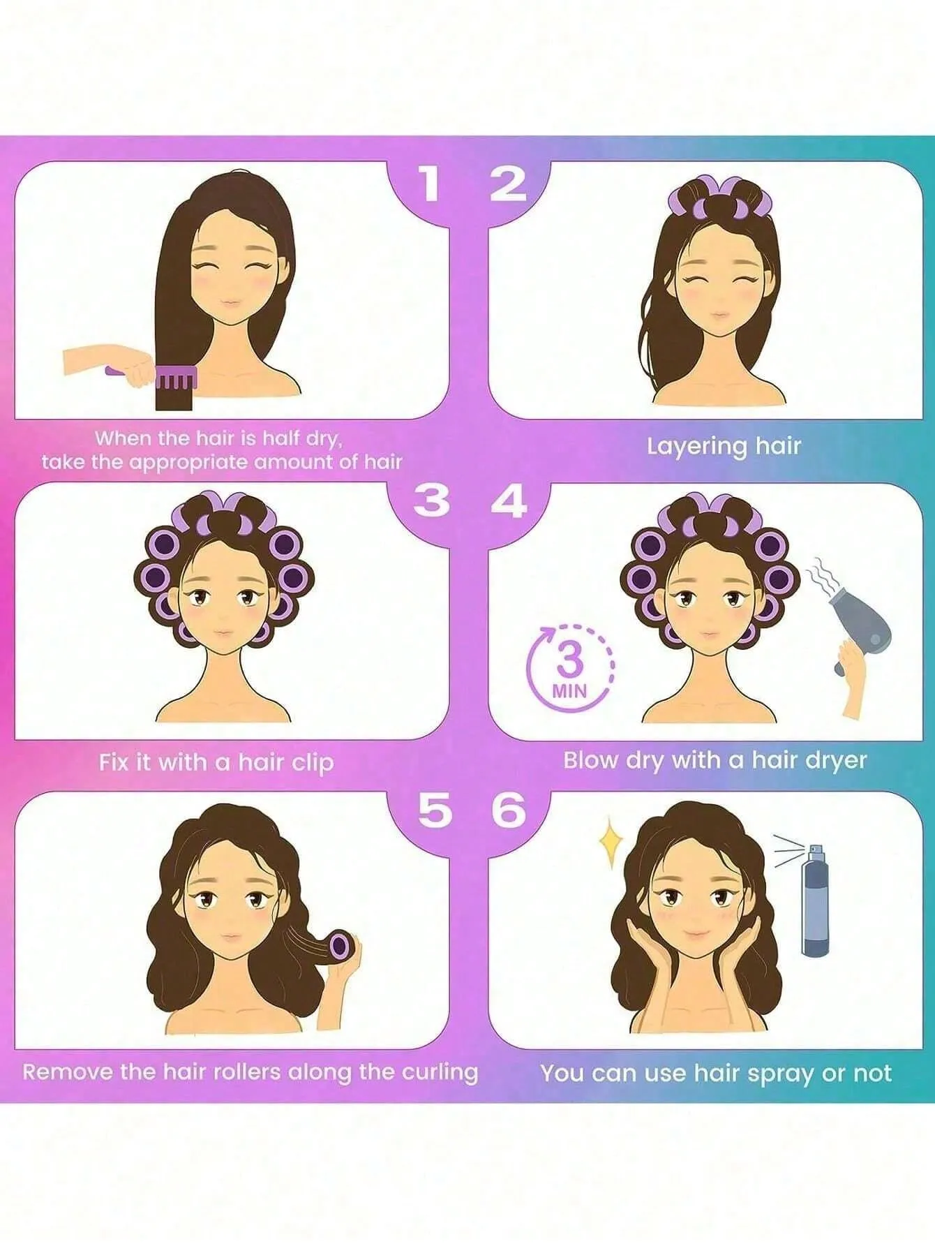 16pcs Self-Adhesive Hair Rollers Set For Different Hair Lengths, Heatless Curlers With Clips As Diy Hair Styling Tool