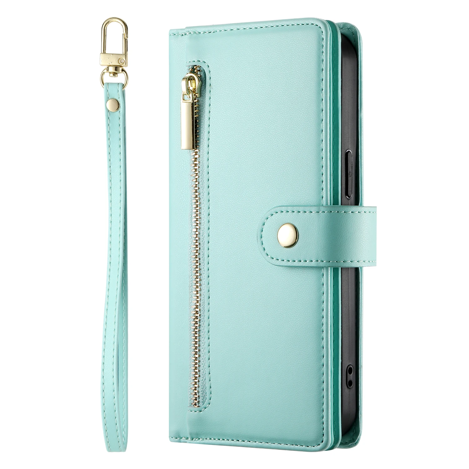 Étui portefeuille en cuir à fermeture éclair pour iPhone 15 Pro Max 16 14 Plus 13 12 11 SE4 XS MAX avec lanière et poche pour cartes_voghion.com