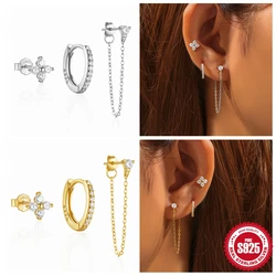 LENNIK 925 Sterling Silver 3pcs/set Cute Chians Stud Earrings Set Fashion Zircon Crystal Women Girls Gift Fine Jewelry Set