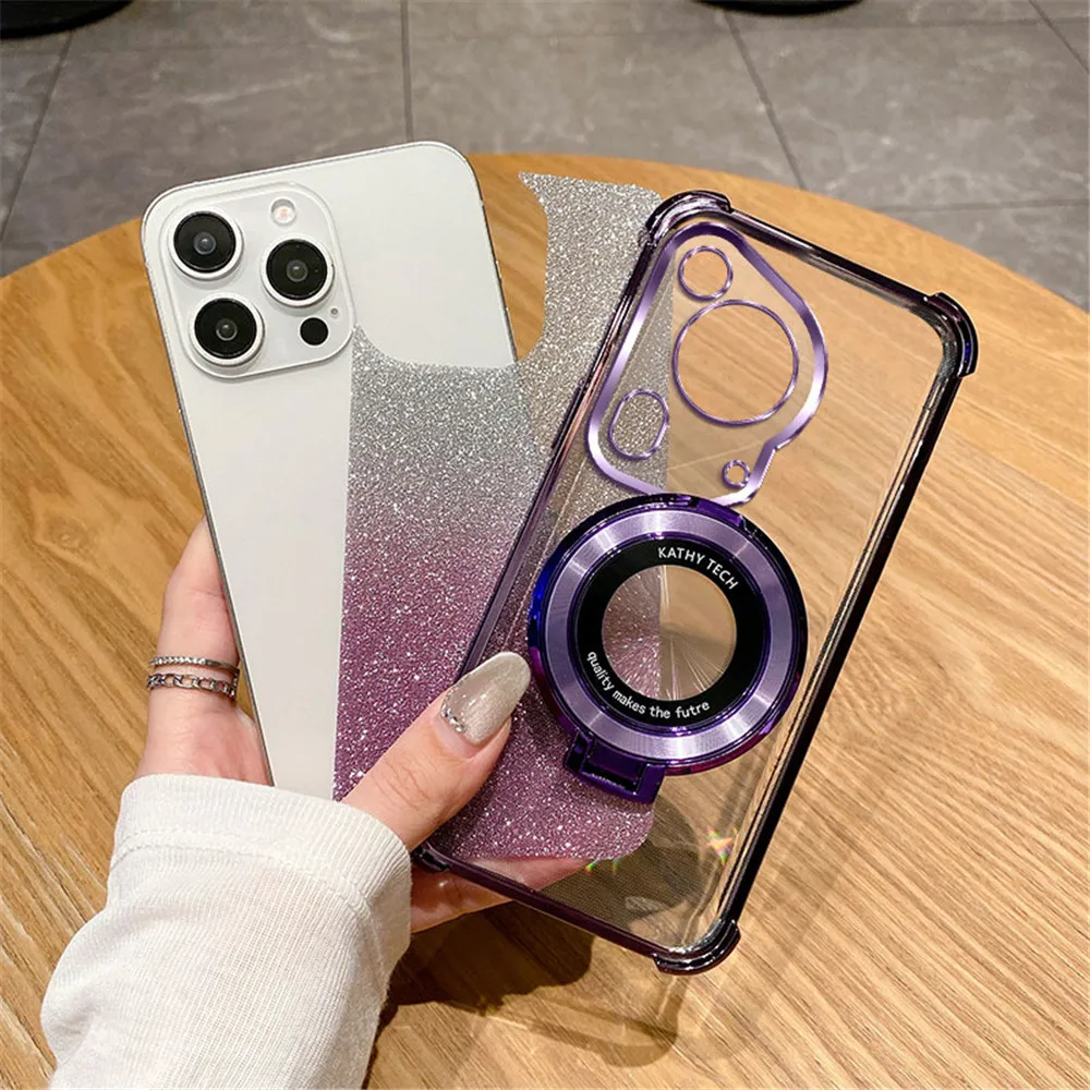 Shockproof Glitter Plating Bracket Soft Silicone Case