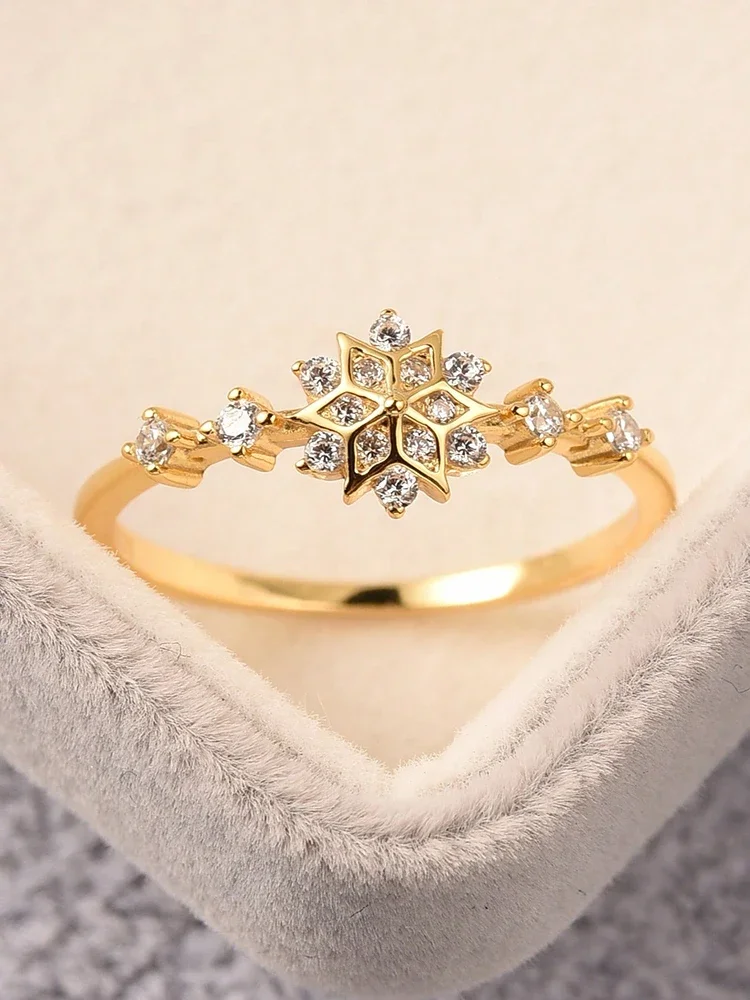 Schlichter Zirkon-Schneeflockenring aus 925er-Sterlingsilber für Damen, Verlobung, Hochzeit, luxuriöser, hochwertiger edler Schmuck – Detail 6