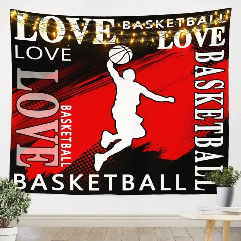 

Гобелен для подростковой комнаты, силуэт баскетбола, иллюстрация прыжков, настенное украшение для спальни, гостиной, спальни, спальни, домашний декор