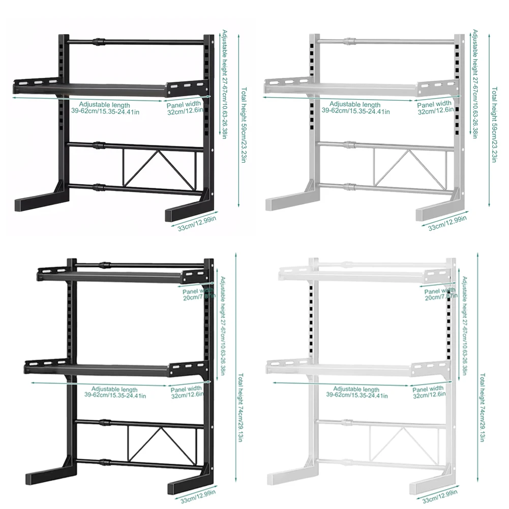 2/3 Tier Extendable Microwave Stand Heavy Duty Microwave Oven Rack Height Adjustable Over Microwave Shelf for Kitchen Countertop