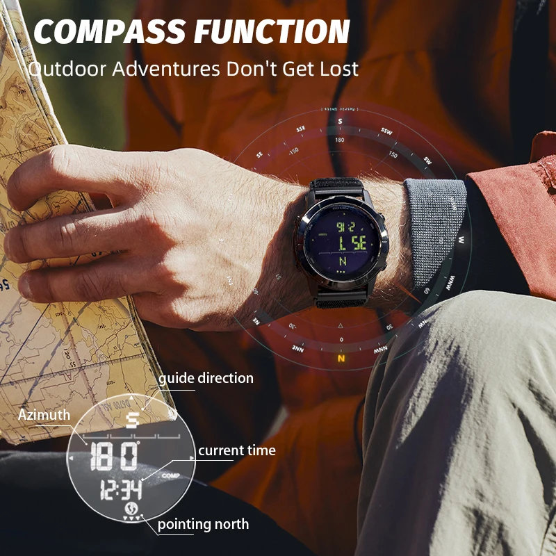 NORTH EDGE LITECORE Men's Ultra-Light Outdoor Digital Sports Watch with Compass and Pedometer, Waterproof to 50M